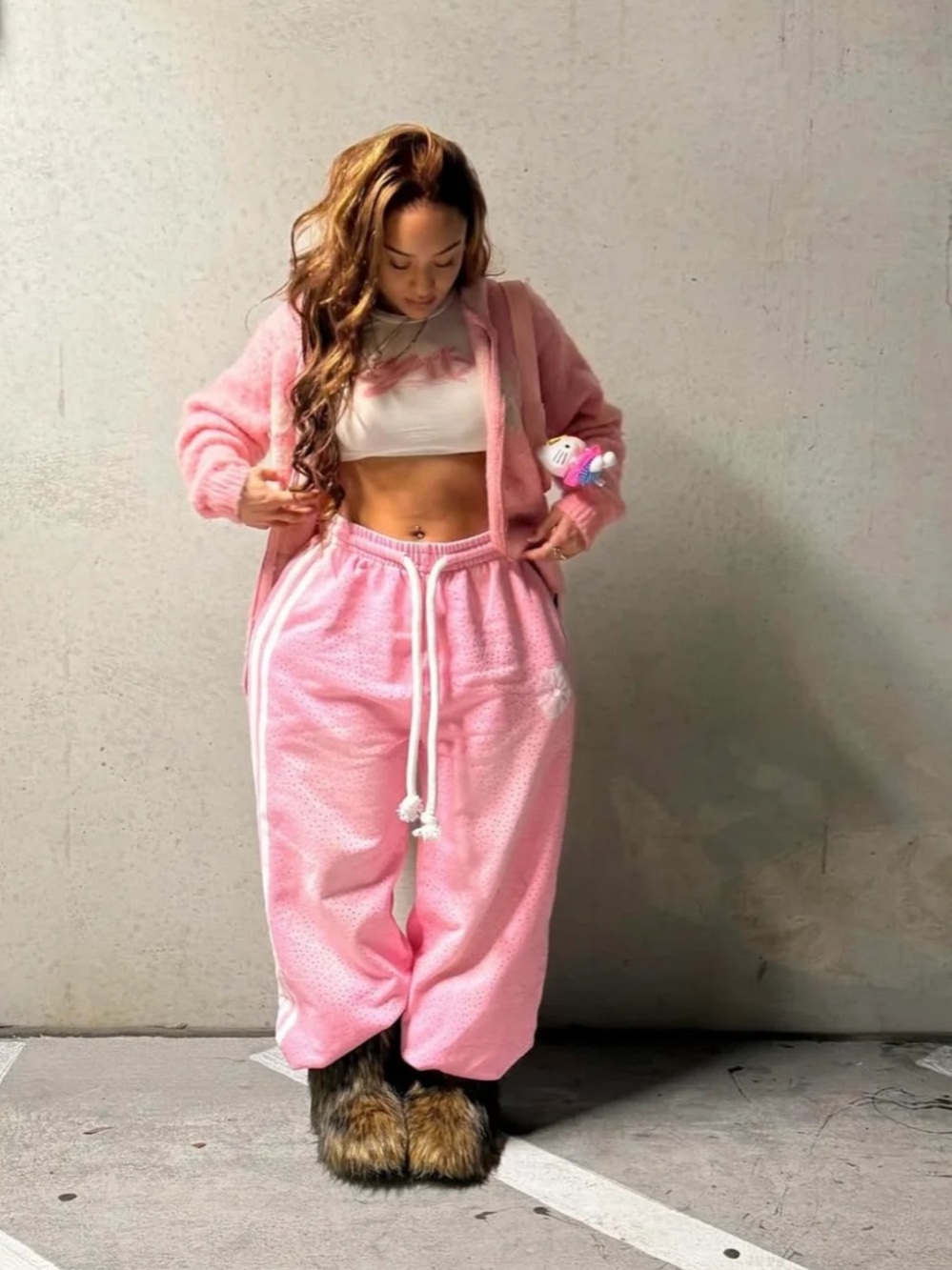 Plastik Flowers Rhinestone Sweatpants Pink Small NWOT IN PACKAGE